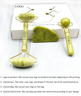 Anti-Aging Natural Stone Roze Wit Mini Gezichtshuid Custom Magnetische doos Verpakking Groene Jade Roller