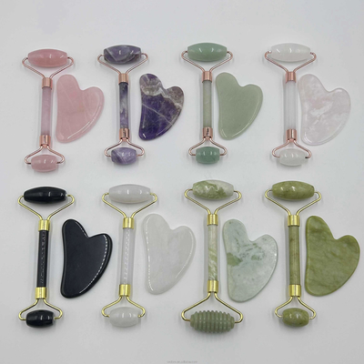 100% natuurlijke Xiuyan Stone Jade Roller Gua Sha Set voor gezichtslifting en huidversterking